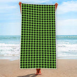 UFO Green Buffalo Plaid Print Beach Towel