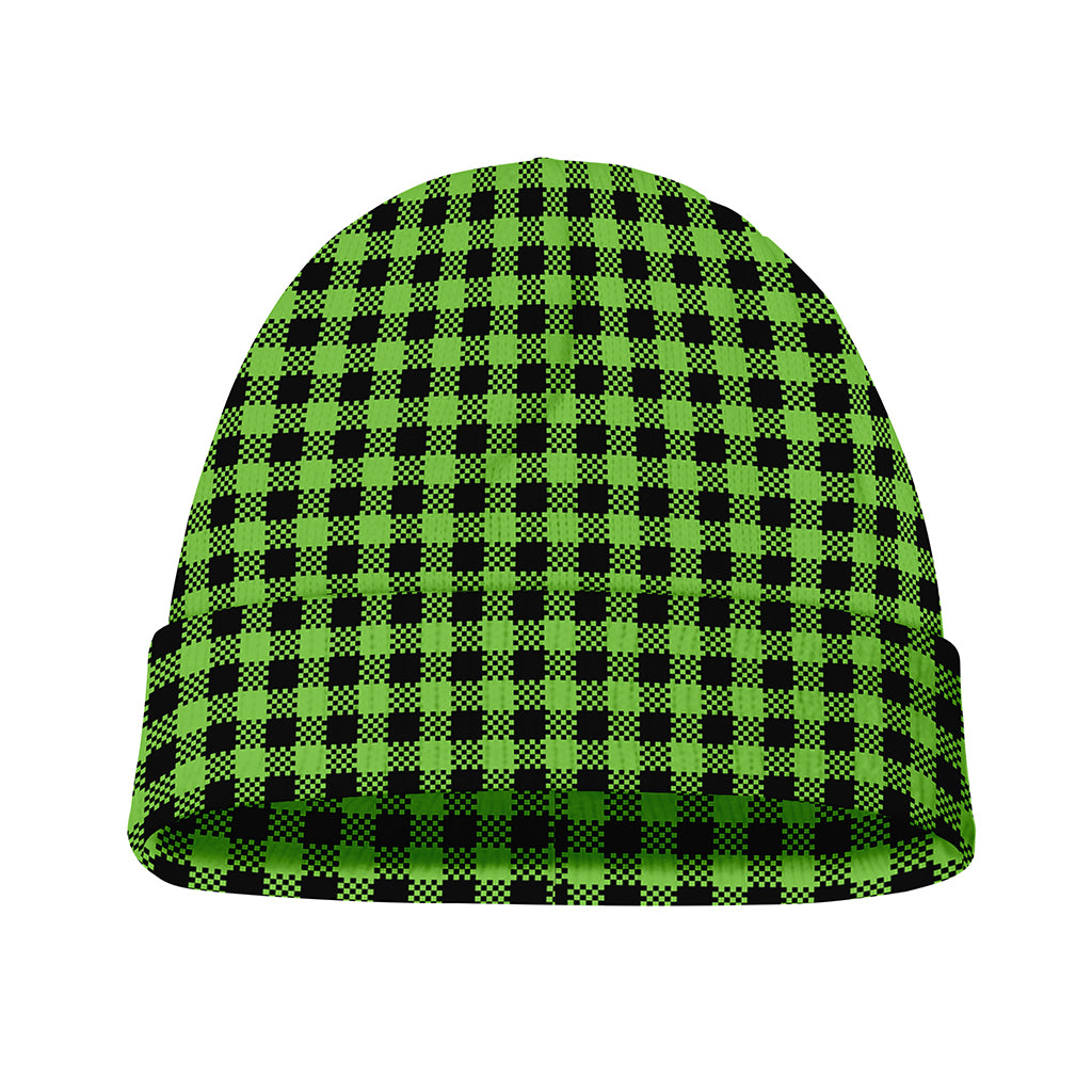 UFO Green Buffalo Plaid Print Beanie