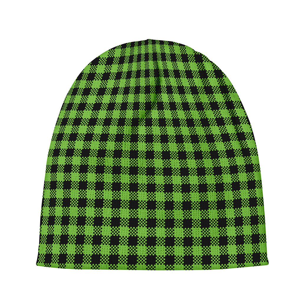 UFO Green Buffalo Plaid Print Beanie
