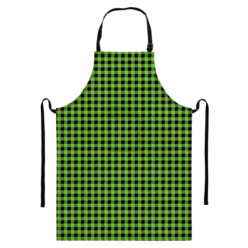 UFO Green Buffalo Plaid Print Bib Apron With Pocket
