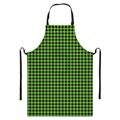 UFO Green Buffalo Plaid Print Bib Apron With Pocket