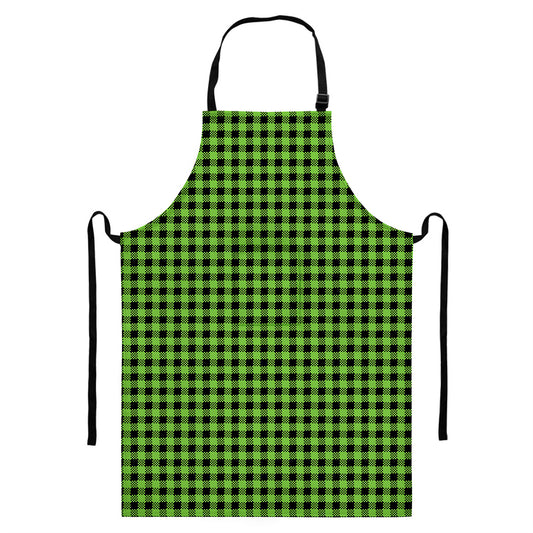 UFO Green Buffalo Plaid Print Bib Apron With Pocket