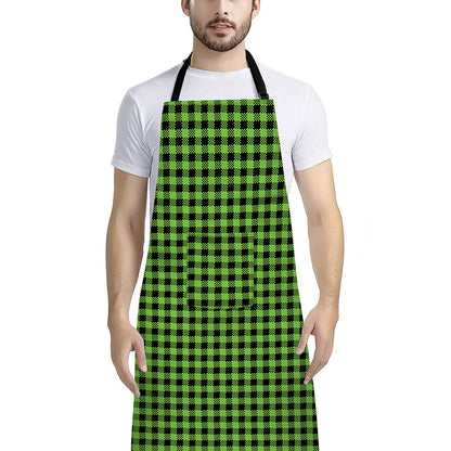 UFO Green Buffalo Plaid Print Bib Apron With Pocket