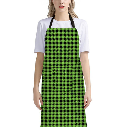 UFO Green Buffalo Plaid Print Bib Apron With Pocket