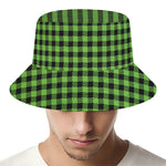 UFO Green Buffalo Plaid Print Bucket Hat