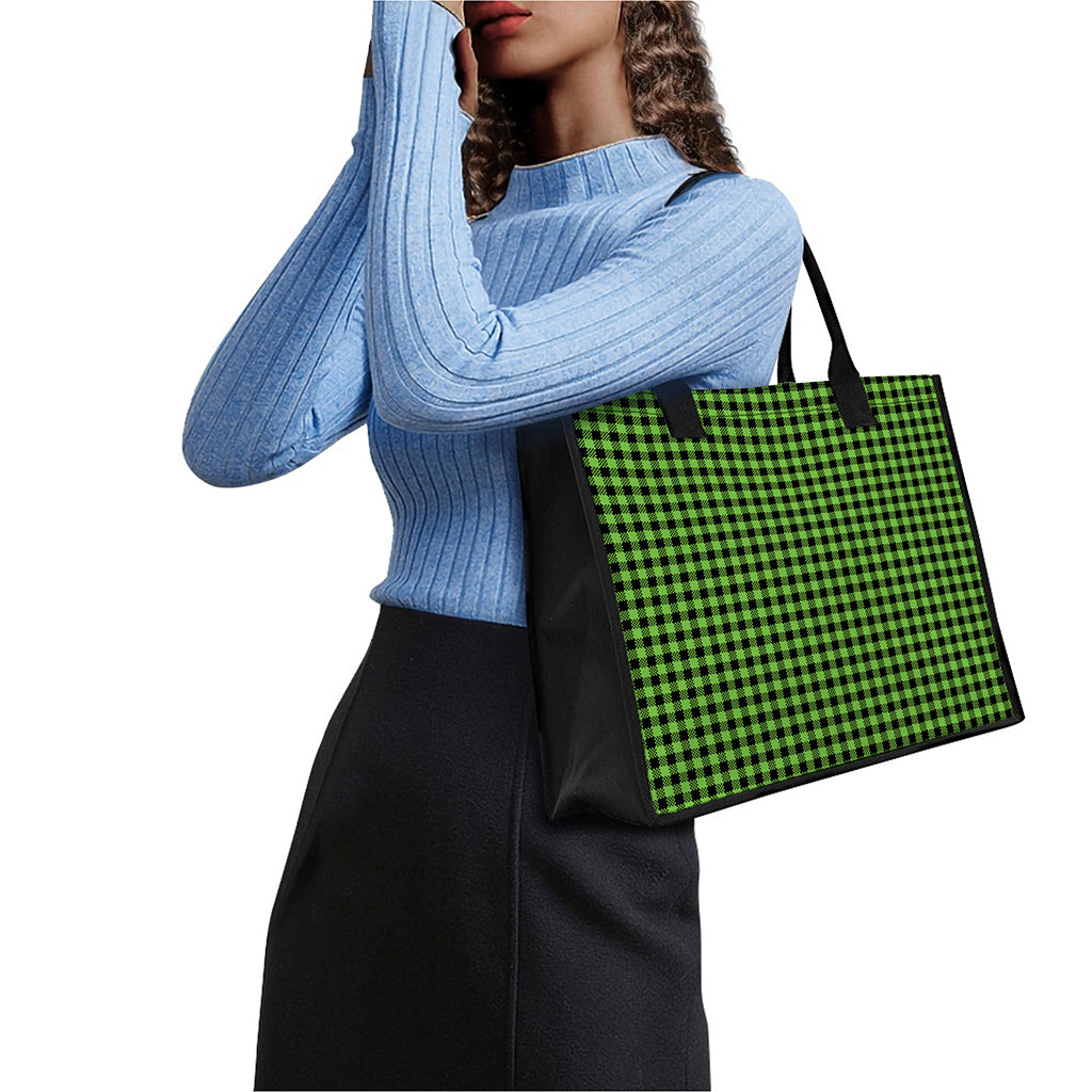 UFO Green Buffalo Plaid Print Canvas Tote Bag