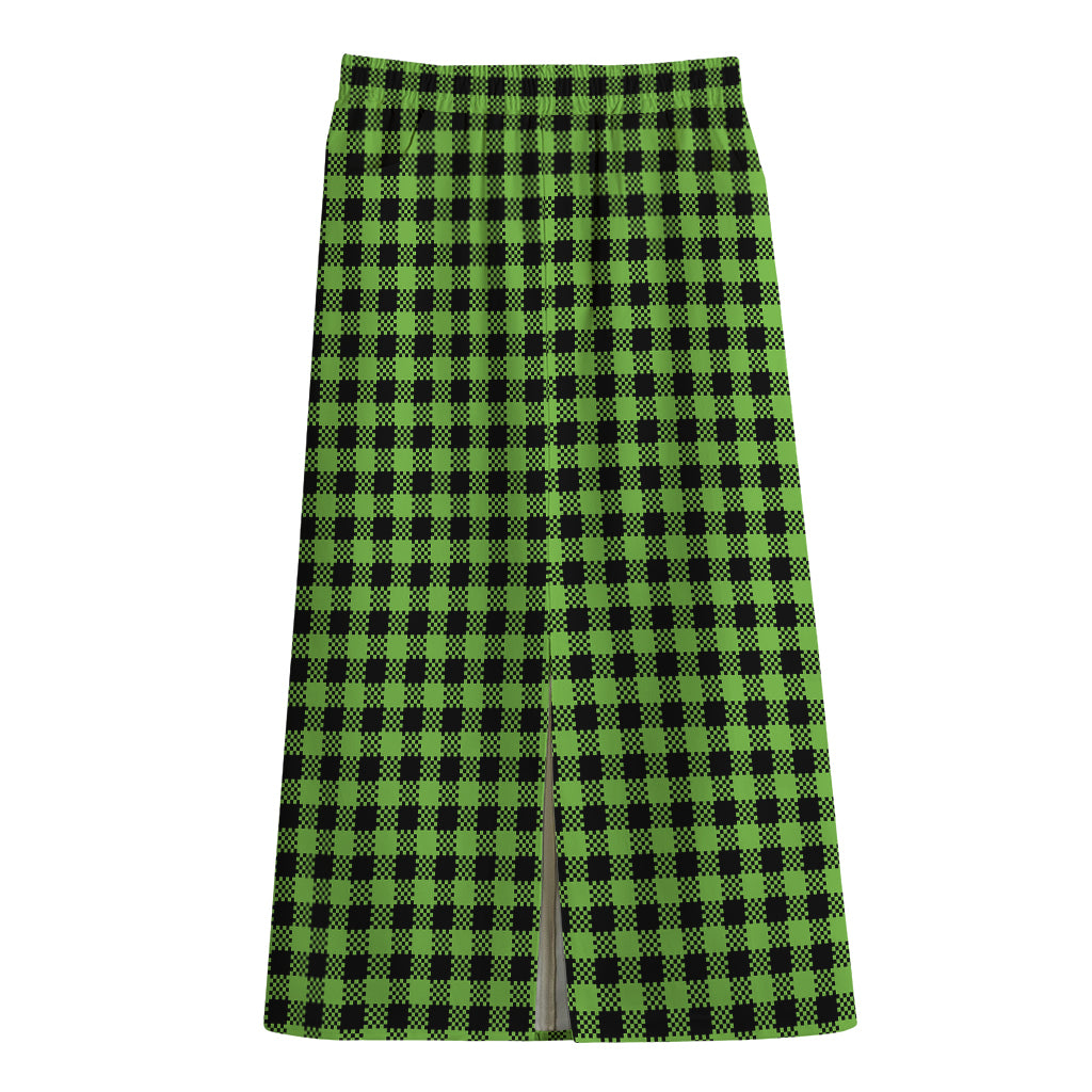 UFO Green Buffalo Plaid Print Cotton Front Slit Maxi Skirt