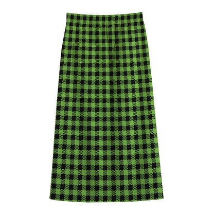 UFO Green Buffalo Plaid Print Cotton Front Slit Maxi Skirt