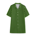 UFO Green Buffalo Plaid Print Cotton Hawaiian Shirt