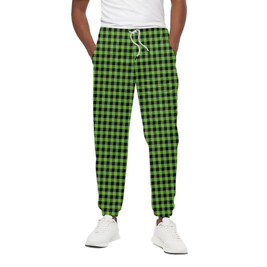 UFO Green Buffalo Plaid Print Cotton Pants