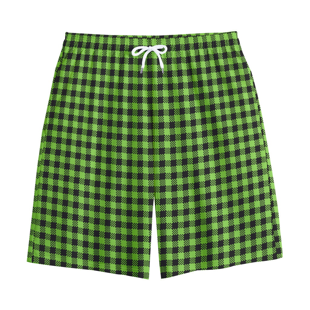 UFO Green Buffalo Plaid Print Cotton Shorts