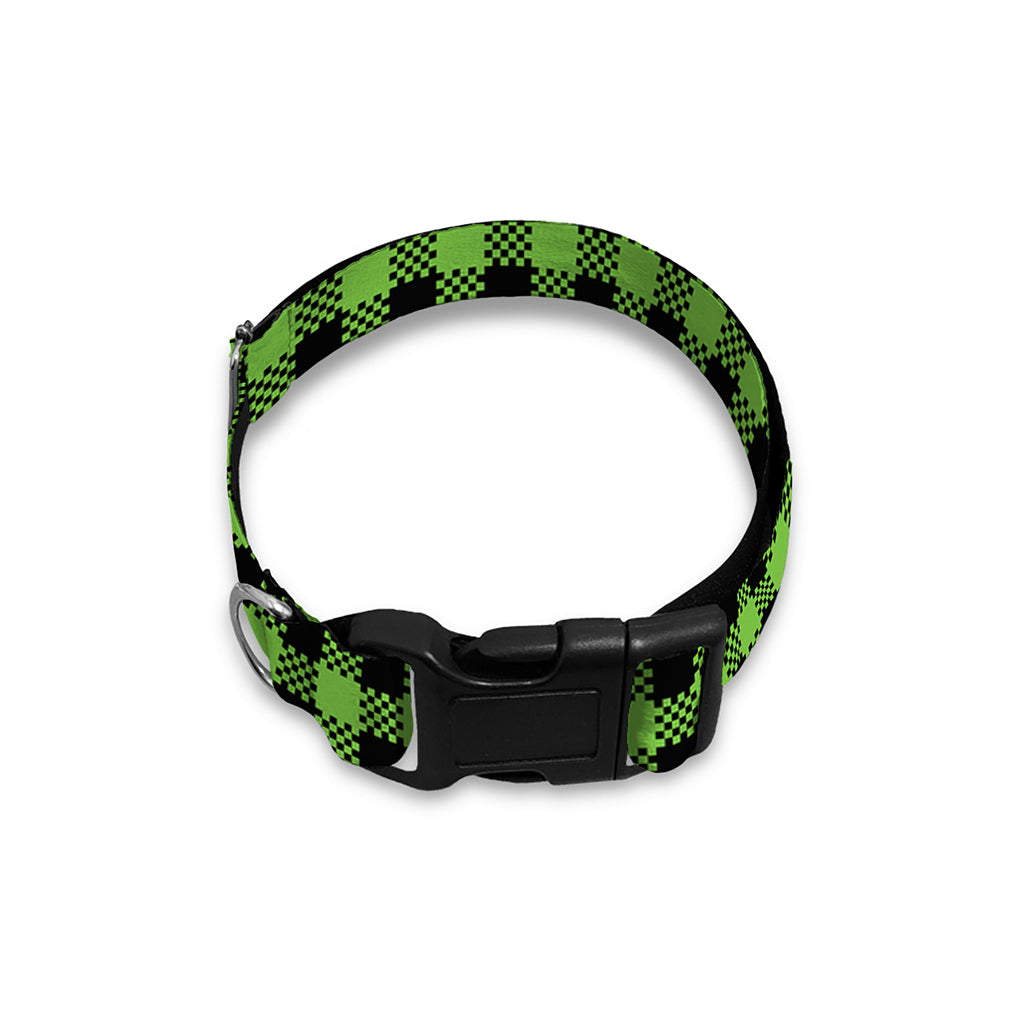 UFO Green Buffalo Plaid Print Dog Collar
