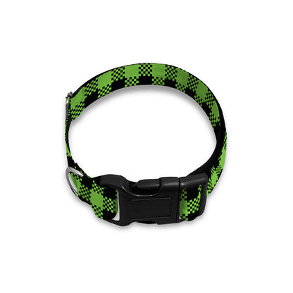 UFO Green Buffalo Plaid Print Dog Collar