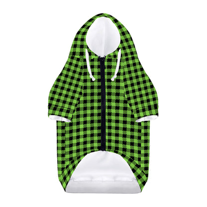 UFO Green Buffalo Plaid Print Dog Zip Up Hoodie