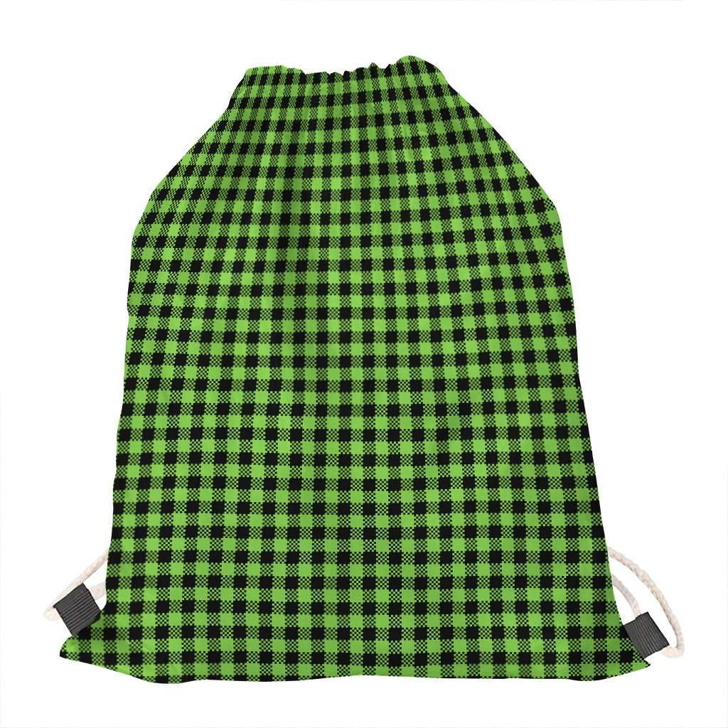 UFO Green Buffalo Plaid Print Drawstring Bag