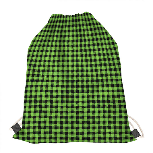 UFO Green Buffalo Plaid Print Drawstring Bag