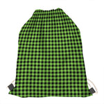 UFO Green Buffalo Plaid Print Drawstring Bag