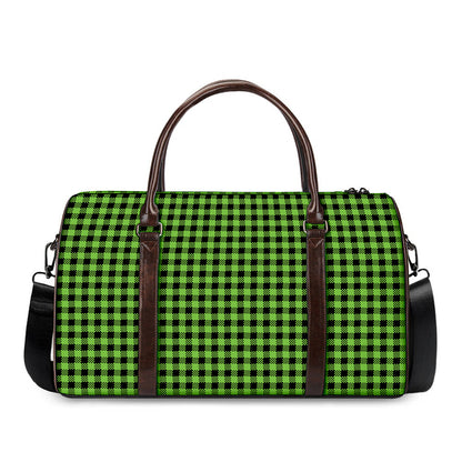 UFO Green Buffalo Plaid Print Duffle Bag