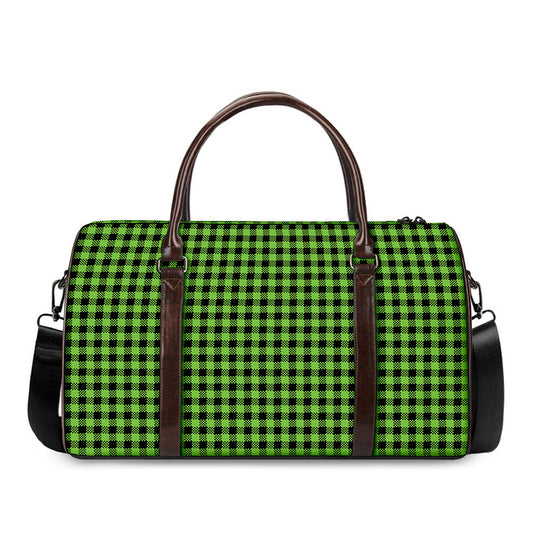 UFO Green Buffalo Plaid Print Duffle Bag