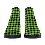 UFO Green Buffalo Plaid Print Flat Ankle Boots