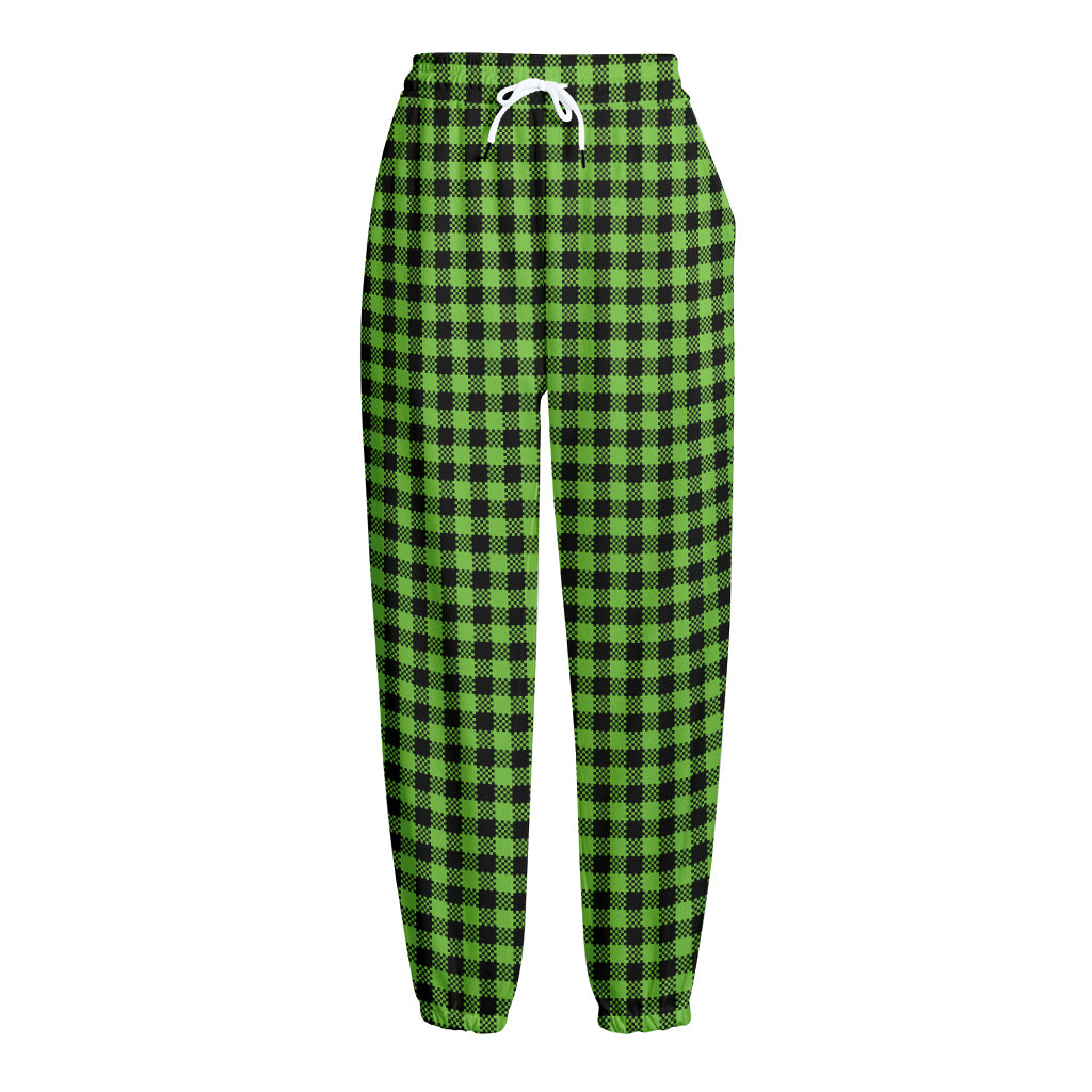 UFO Green Buffalo Plaid Print Fleece Lined Knit Pants