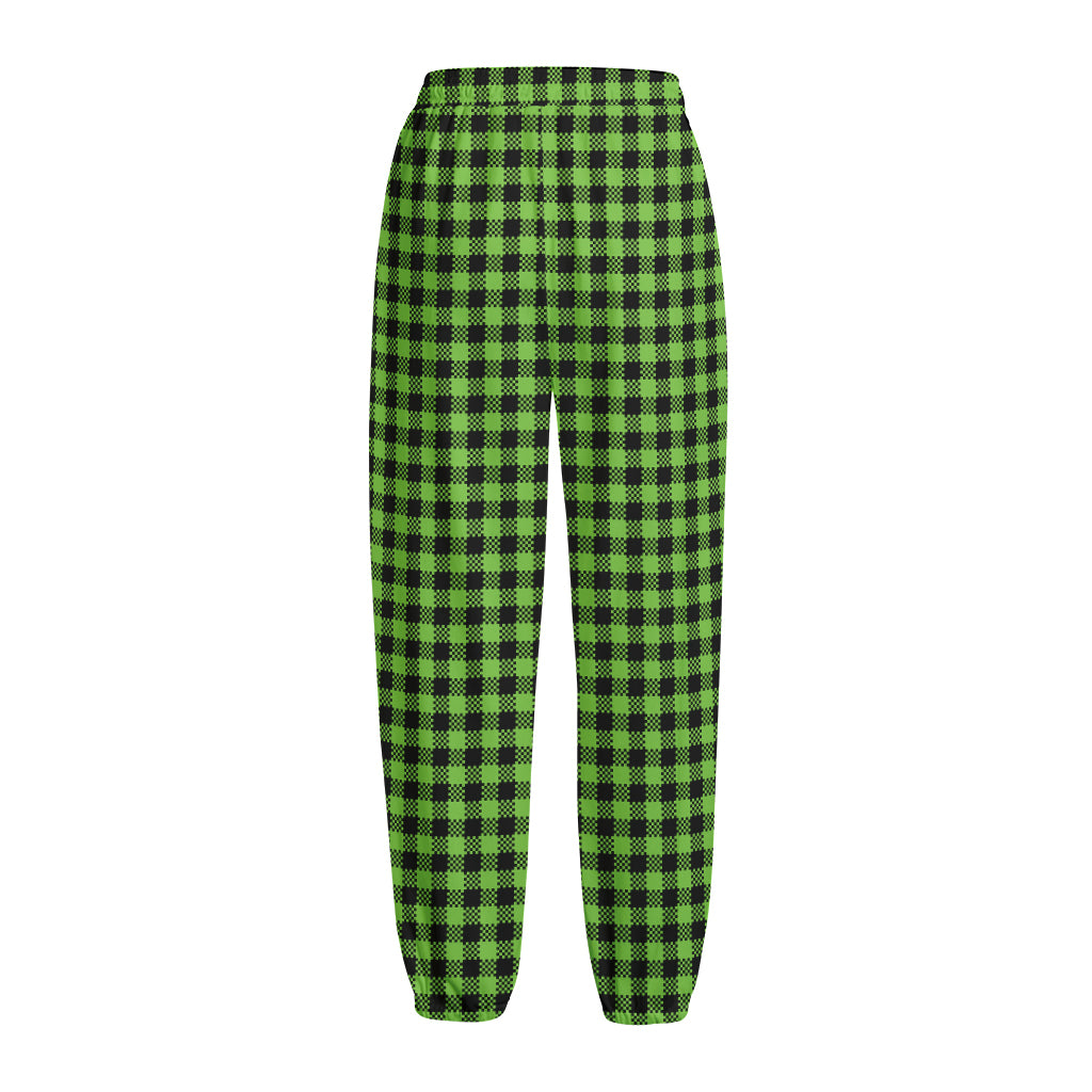 UFO Green Buffalo Plaid Print Fleece Lined Knit Pants
