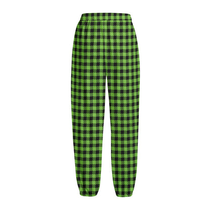 UFO Green Buffalo Plaid Print Fleece Lined Knit Pants
