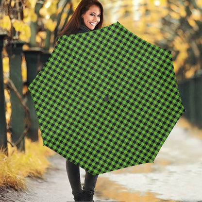 UFO Green Buffalo Plaid Print Foldable Umbrella