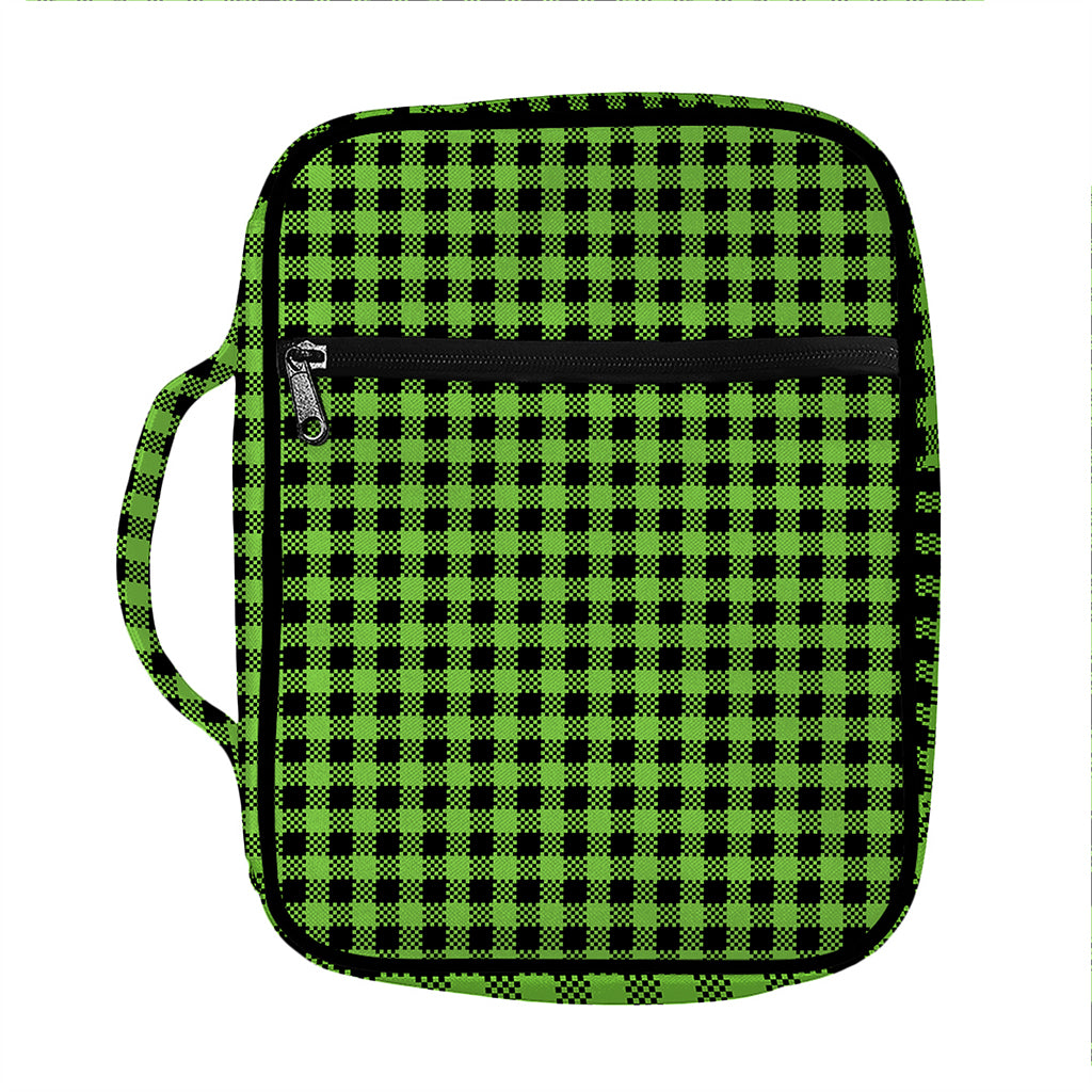 UFO Green Buffalo Plaid Print Front Pocket Bible Bag