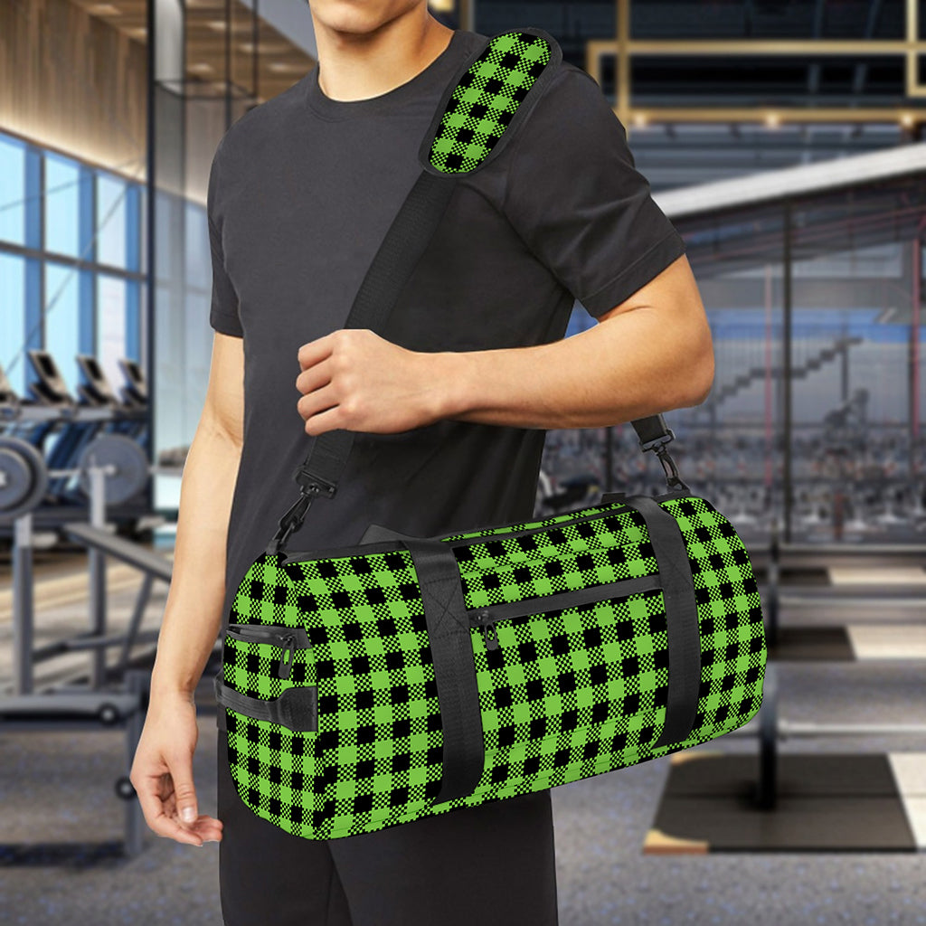 UFO Green Buffalo Plaid Print Gym Bag