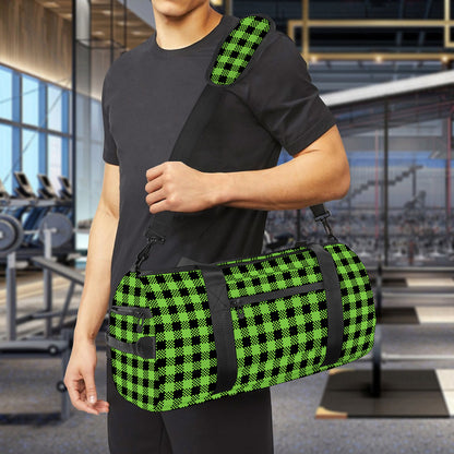 UFO Green Buffalo Plaid Print Gym Bag
