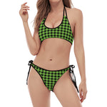 UFO Green Buffalo Plaid Print Halter Scoop Tie Side Bikini