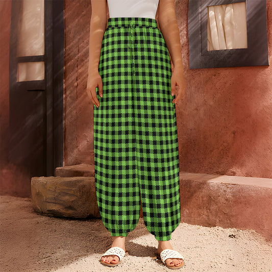 UFO Green Buffalo Plaid Print Harem Pants