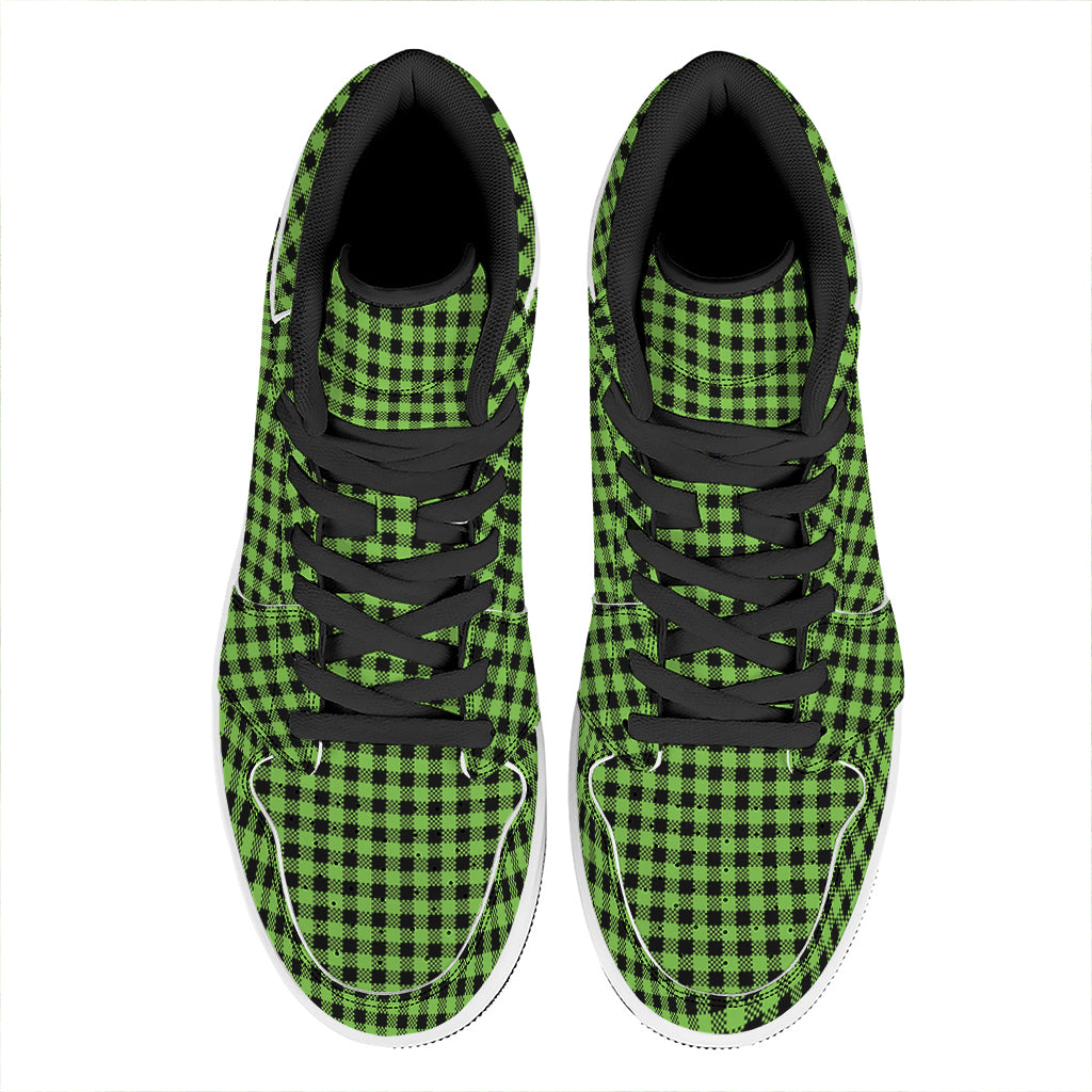 UFO Green Buffalo Plaid Print High Top Leather Sneakers