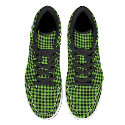 UFO Green Buffalo Plaid Print High Top Leather Sneakers