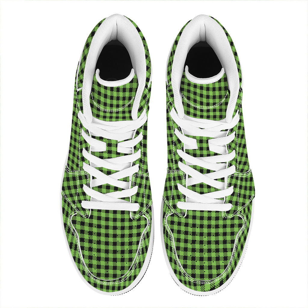 UFO Green Buffalo Plaid Print High Top Leather Sneakers