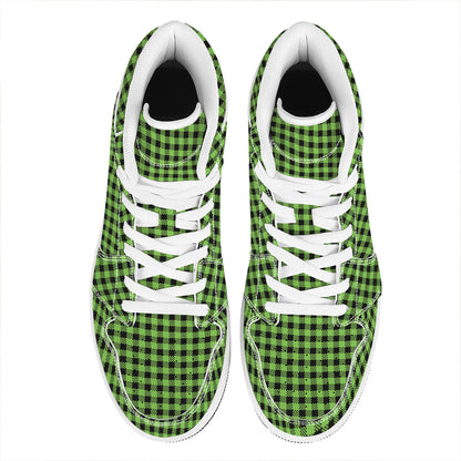 UFO Green Buffalo Plaid Print High Top Leather Sneakers