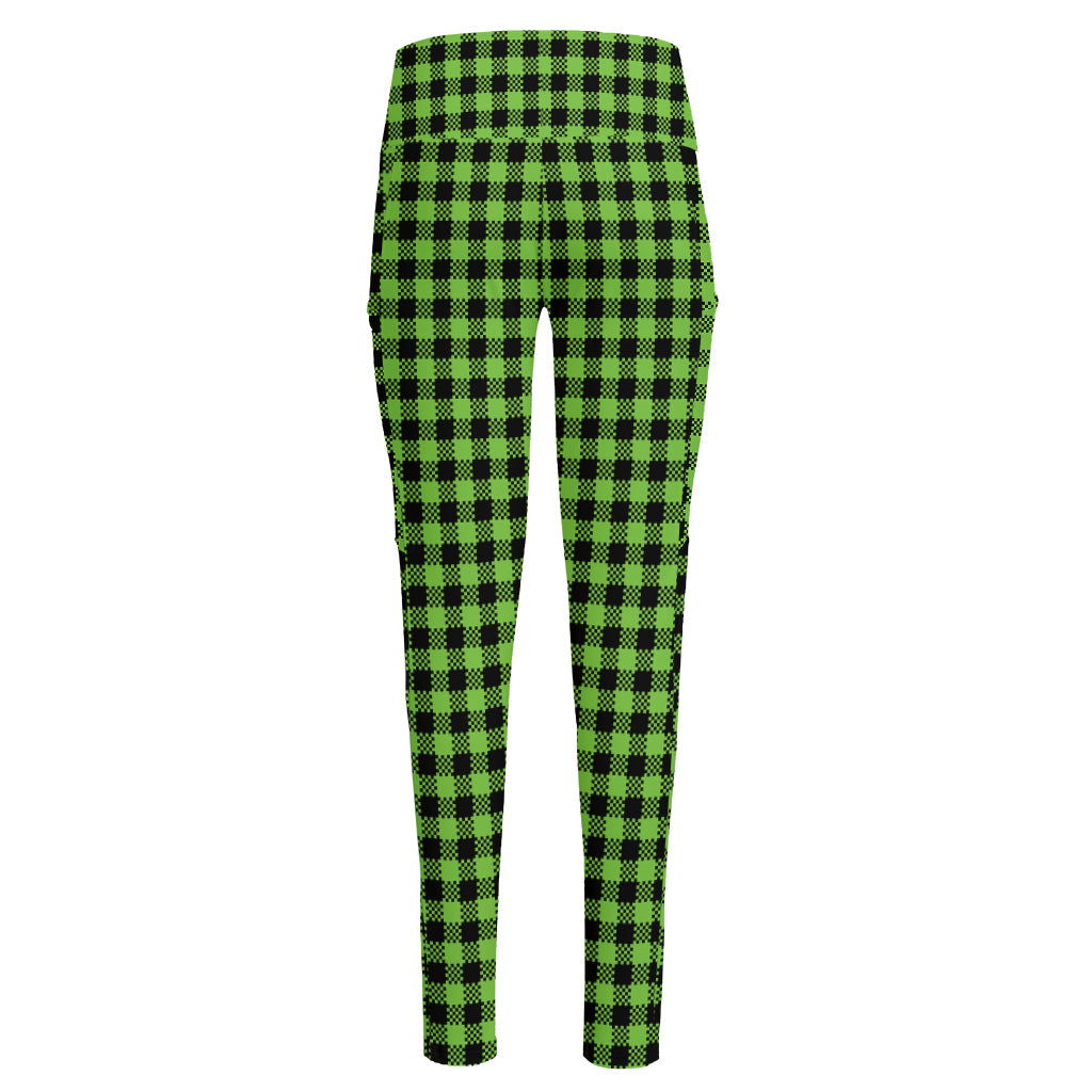 UFO Green Buffalo Plaid Print High-Waisted Pocket Leggings