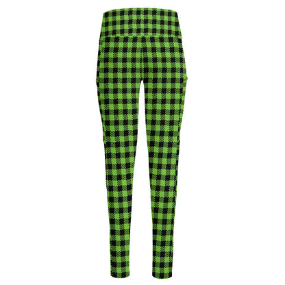 UFO Green Buffalo Plaid Print High-Waisted Pocket Leggings