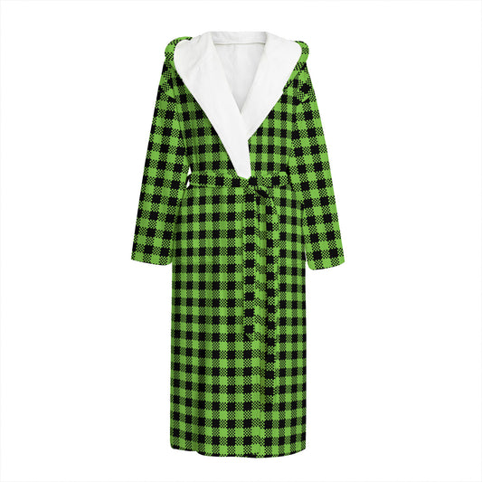 UFO Green Buffalo Plaid Print Hooded Bathrobe