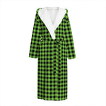 UFO Green Buffalo Plaid Print Hooded Bathrobe