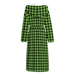UFO Green Buffalo Plaid Print Hooded Bathrobe