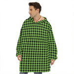 UFO Green Buffalo Plaid Print Hoodie Blanket
