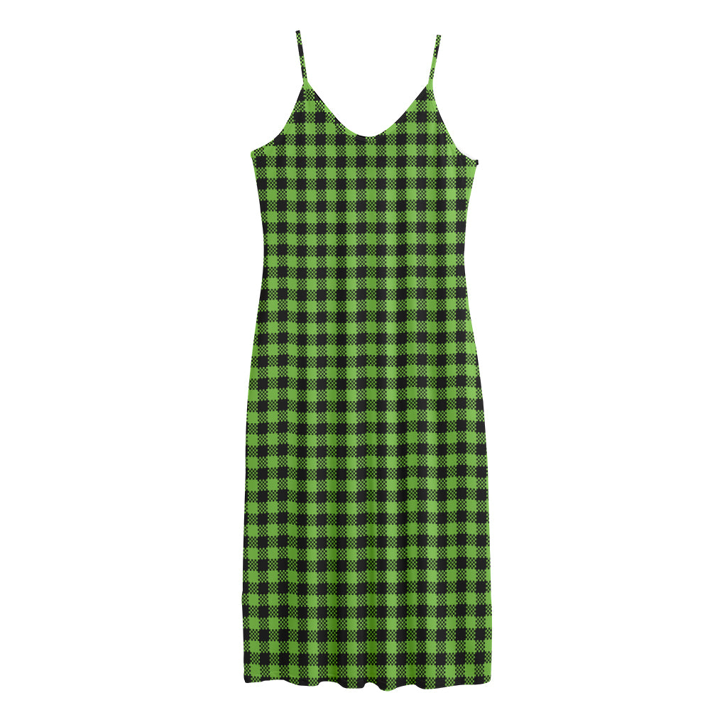 UFO Green Buffalo Plaid Print Jersey Midi Cami Dress