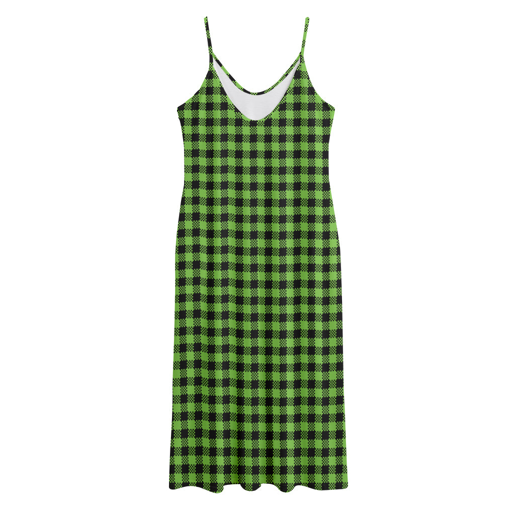 UFO Green Buffalo Plaid Print Jersey Midi Cami Dress