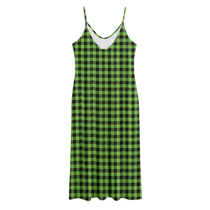 UFO Green Buffalo Plaid Print Jersey Midi Cami Dress