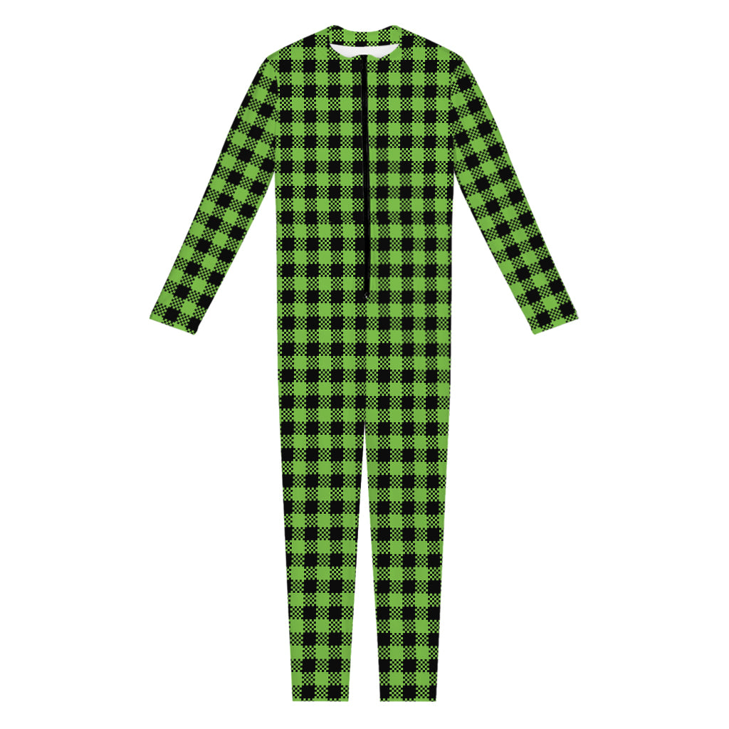 UFO Green Buffalo Plaid Print Jumpsuit