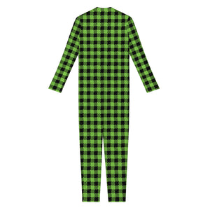 UFO Green Buffalo Plaid Print Jumpsuit