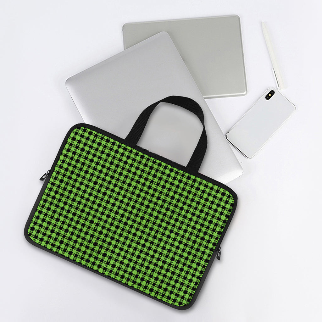 UFO Green Buffalo Plaid Print Laptop Sleeve With Handle