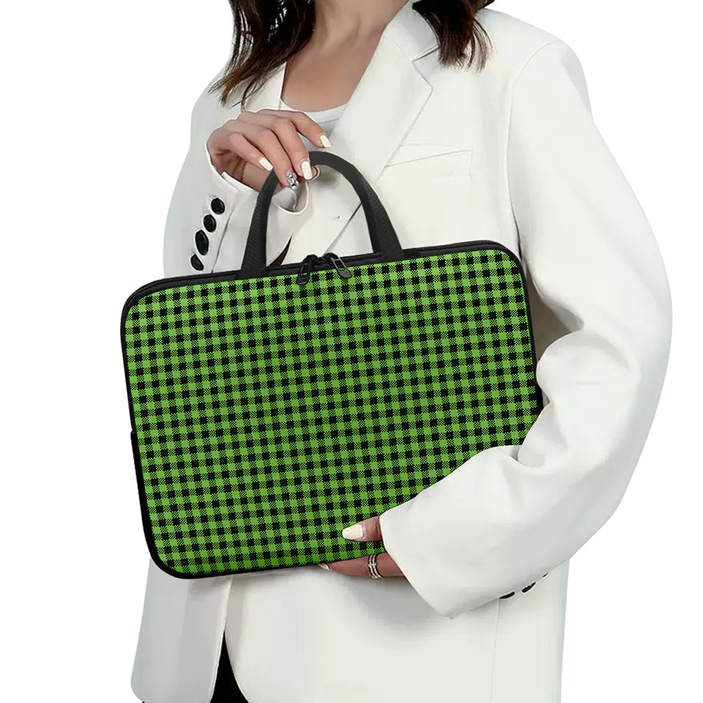 UFO Green Buffalo Plaid Print Laptop Sleeve With Handle